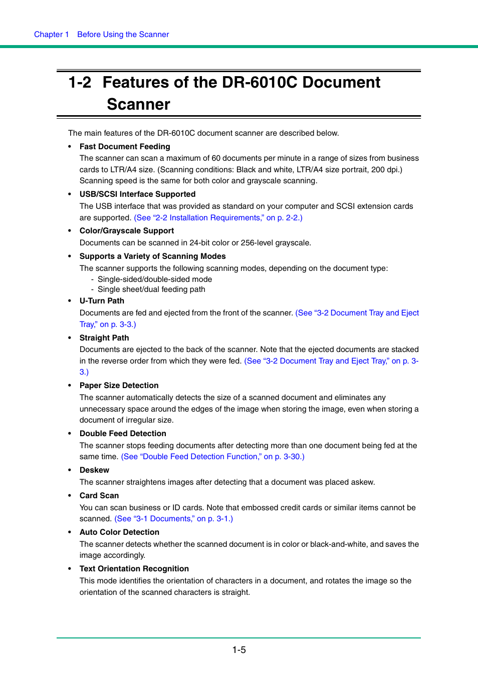 2 features of the dr-6010c document scanner, Features of the dr-6010c document scanner -5 | Canon IMAGE FORMULA DR-6010C User Manual | Page 12 / 142