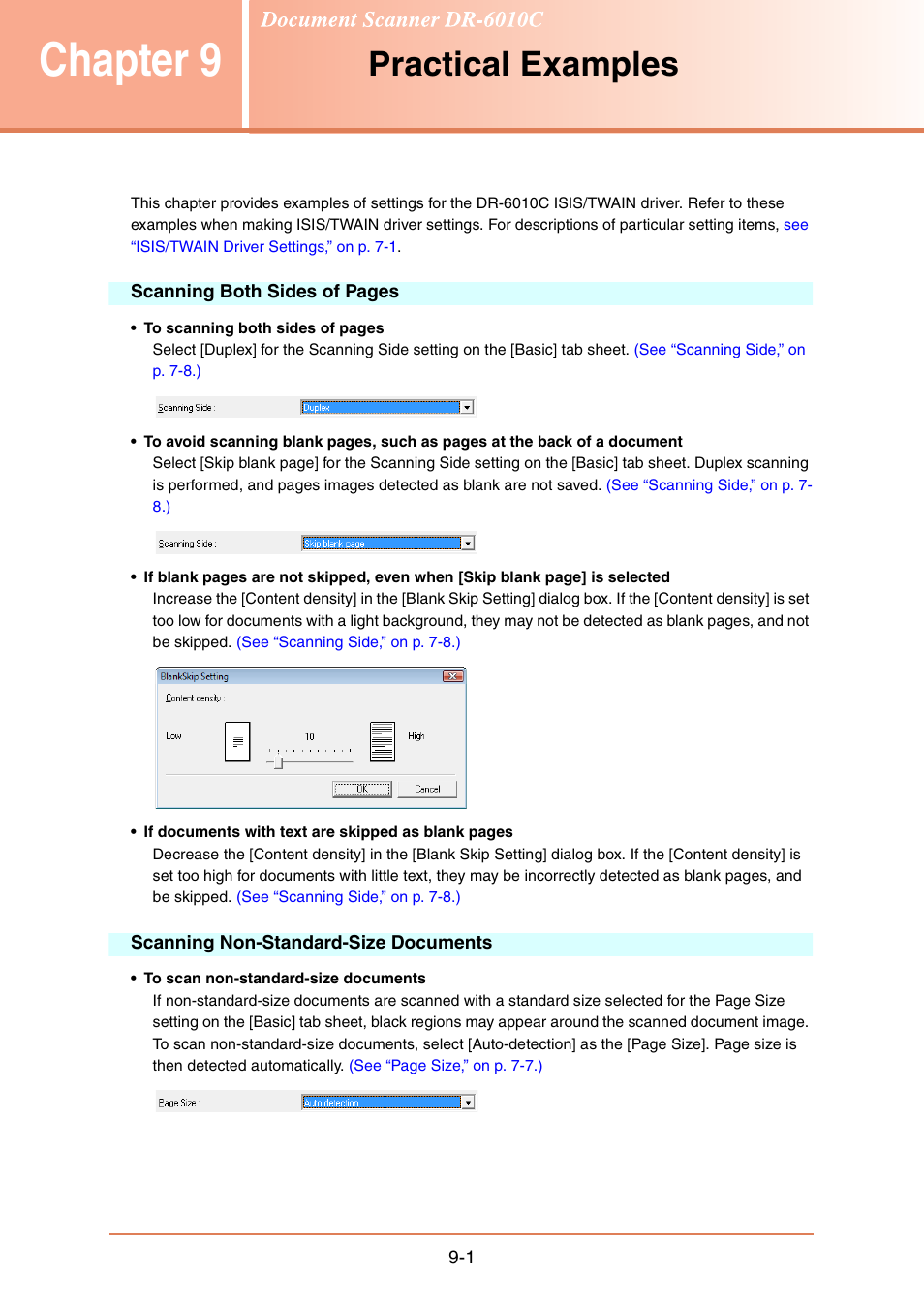 Chapter 9 practical examples, Scanning non-standard-size documents, Chapter9 | Practical examples -1, Chapter 9, Practical examples | Canon IMAGE FORMULA DR-6010C User Manual | Page 135 / 142