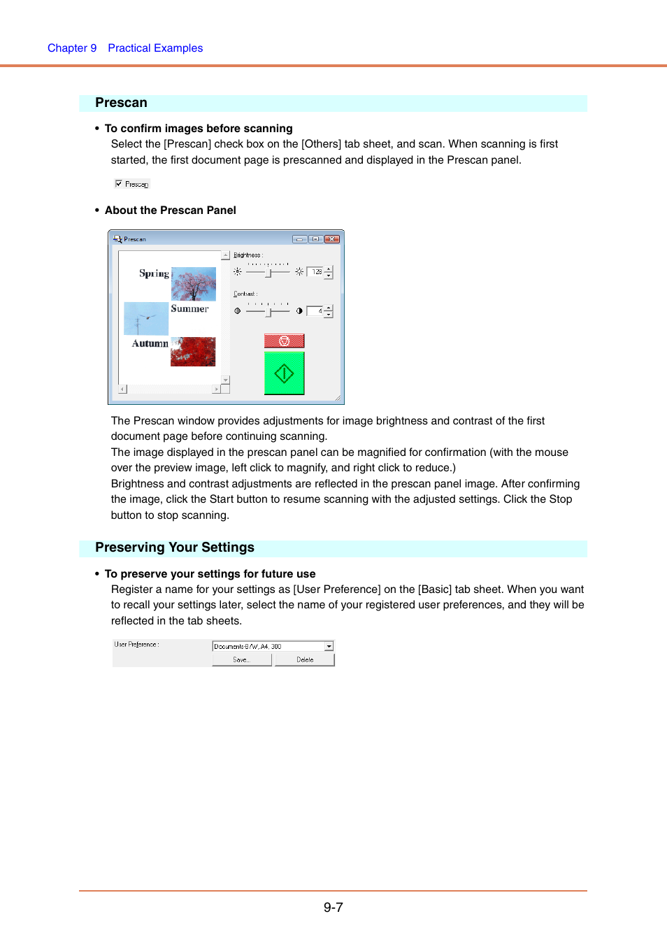 Prescan, Preserving your settings, Prescan -7 preserving your settings -7 | See “prescan,” on p. 9-7.), 7 prescan | Canon IMAGE FORMULA DR-6010C User Manual | Page 141 / 142