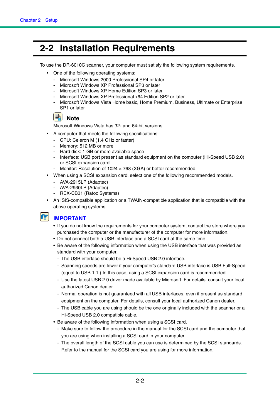 2 installation requirements, Installation requirements -2, See “2-2 installation requirements,” on p. 2-2.) | Installation requirements, Important | Canon IMAGE FORMULA DR-6010C User Manual | Page 17 / 142