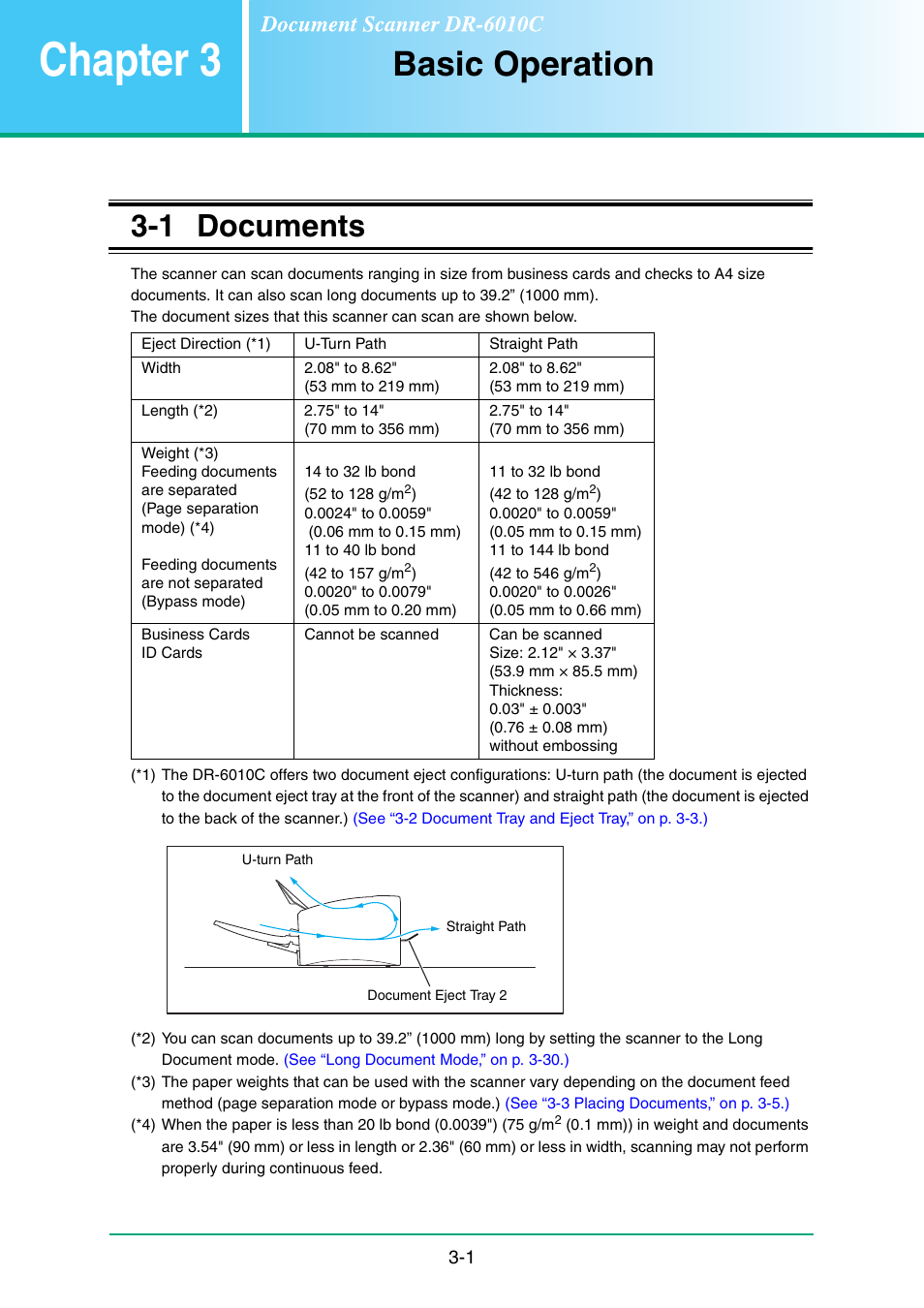 Chapter 3 basic operation, 1 documents, Chapter3 | Basic operation -1, Documents -1, See “3-1 documents,” on p. 3-1.), Chapter 3, Basic operation | Canon IMAGE FORMULA DR-6010C User Manual | Page 31 / 142