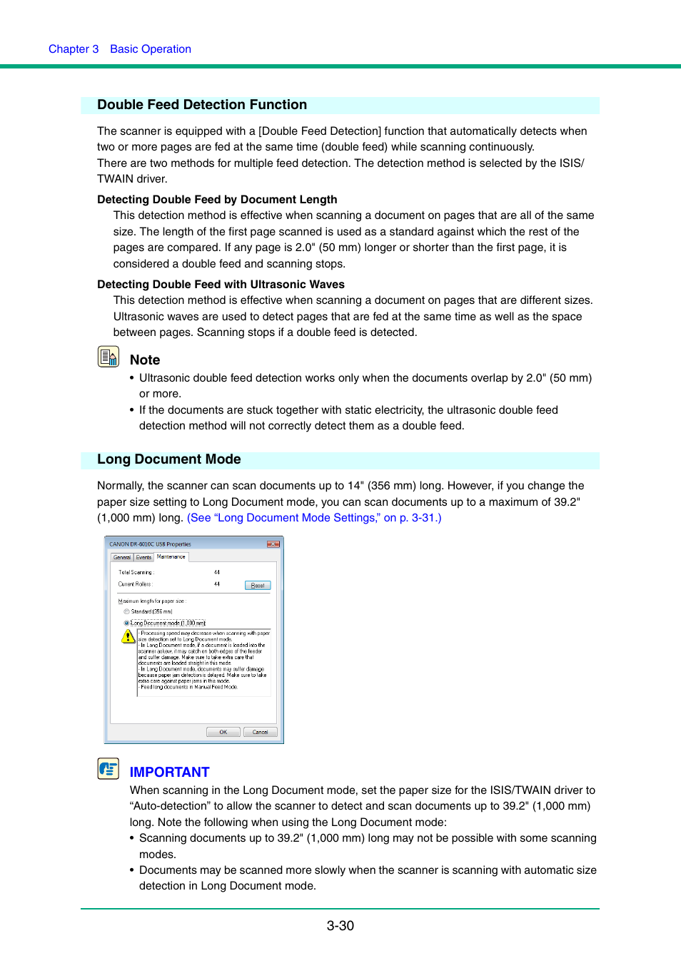 Double feed detection function, Long document mode, See “double feed detection function,” on p. 3-30.) | See “long document mode,” on p. 3-30.) | Canon IMAGE FORMULA DR-6010C User Manual | Page 60 / 142