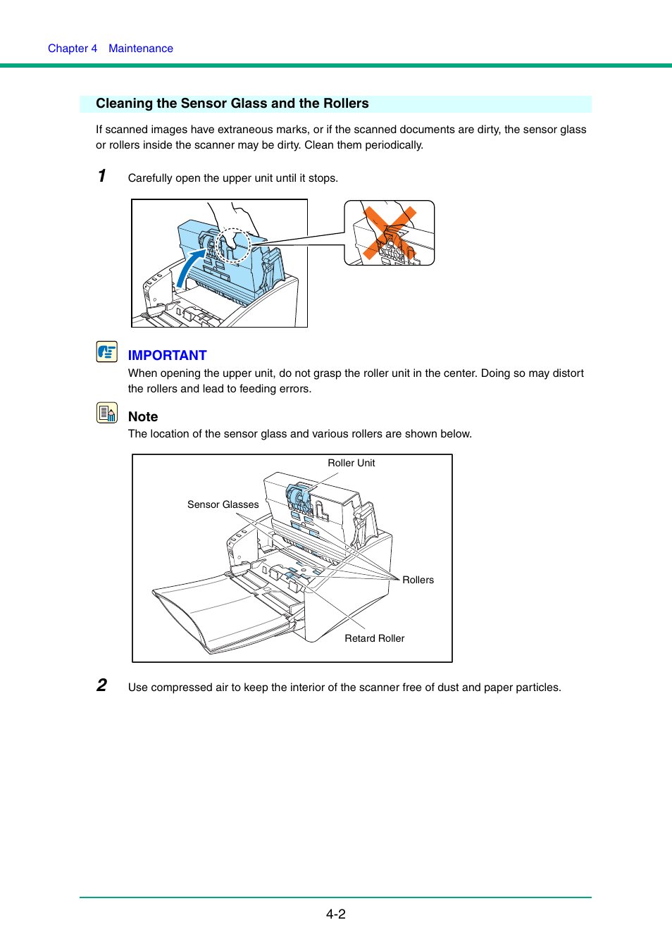 Cleaning the sensor glass and the rollers, Cleaning the sensor glass and the rollers -2 | Canon IMAGE FORMULA DR-6010C User Manual | Page 66 / 142