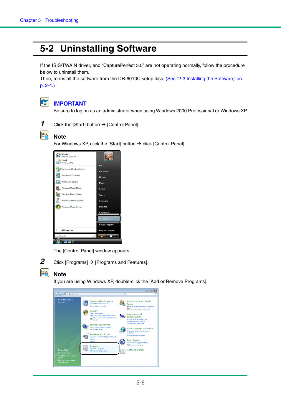 2 uninstalling software, Uninstalling software -6 | Canon IMAGE FORMULA DR-6010C User Manual | Page 84 / 142