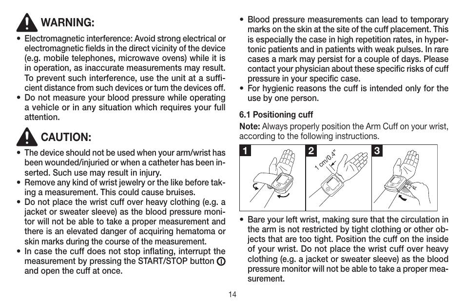 Warning, Caution | Beurer BC 58 User Manual | Page 14 / 56