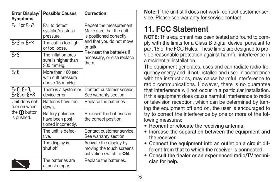 Fcc statement | Beurer BC 58 User Manual | Page 22 / 56