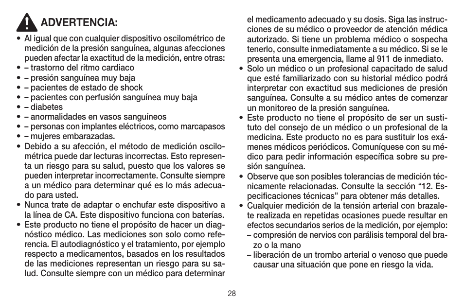 Advertencia | Beurer BC 58 User Manual | Page 28 / 56