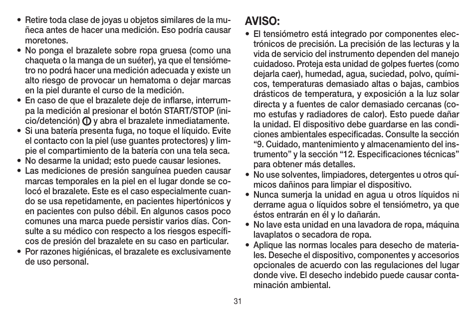 Aviso | Beurer BC 58 User Manual | Page 31 / 56