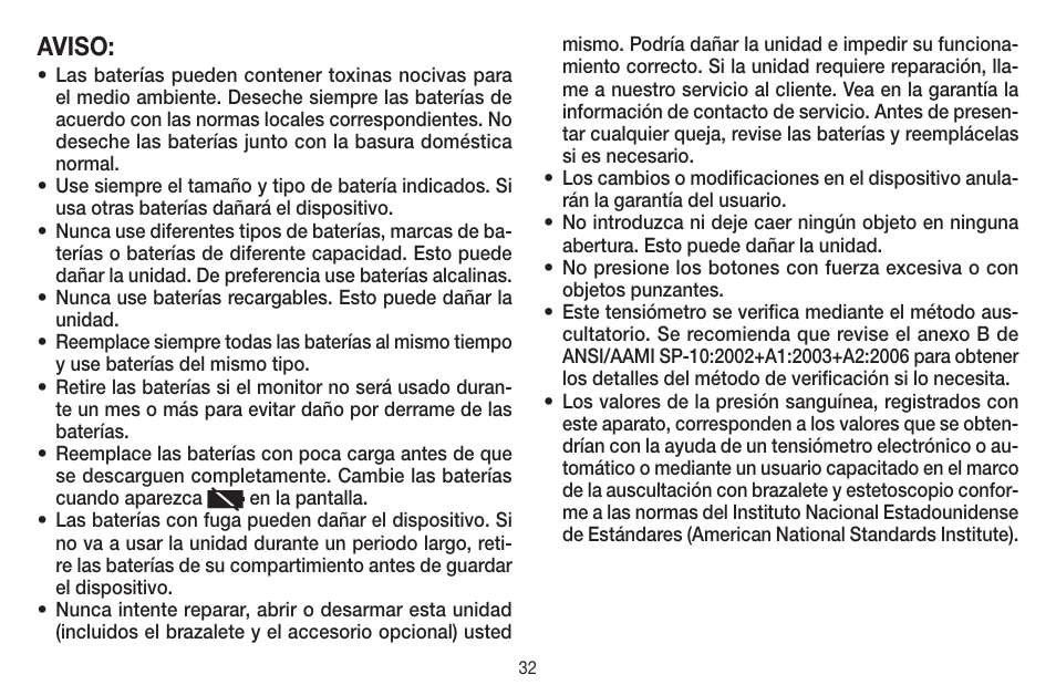 Aviso | Beurer BC 58 User Manual | Page 32 / 56