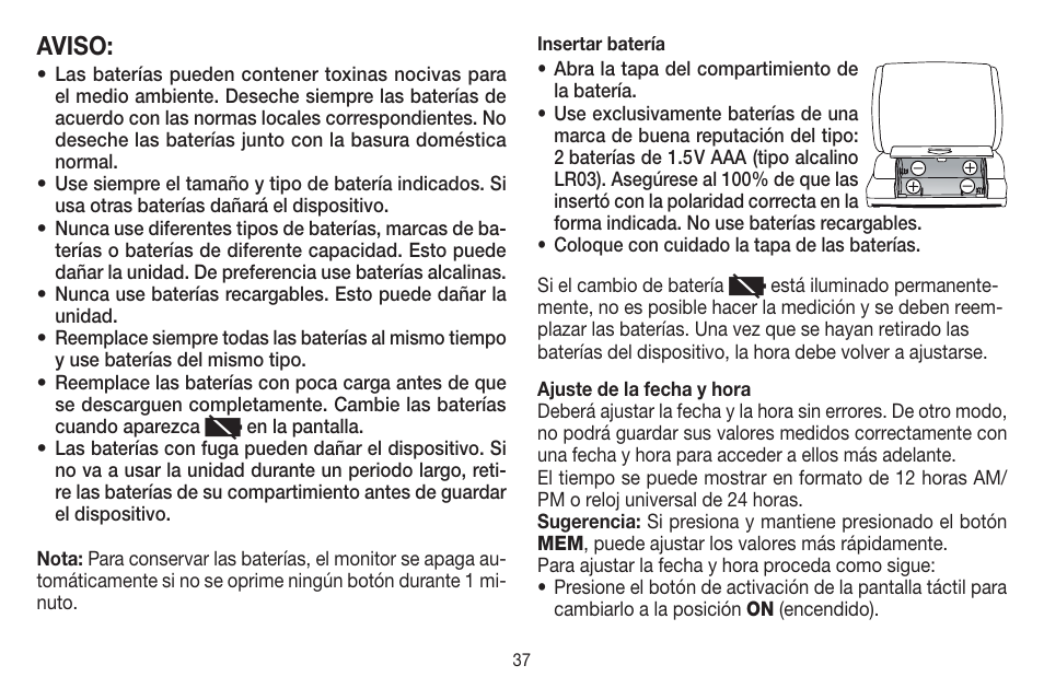 Aviso | Beurer BC 58 User Manual | Page 37 / 56