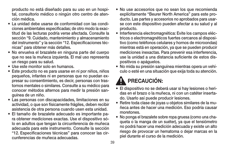 Precaución | Beurer BC 58 User Manual | Page 39 / 56