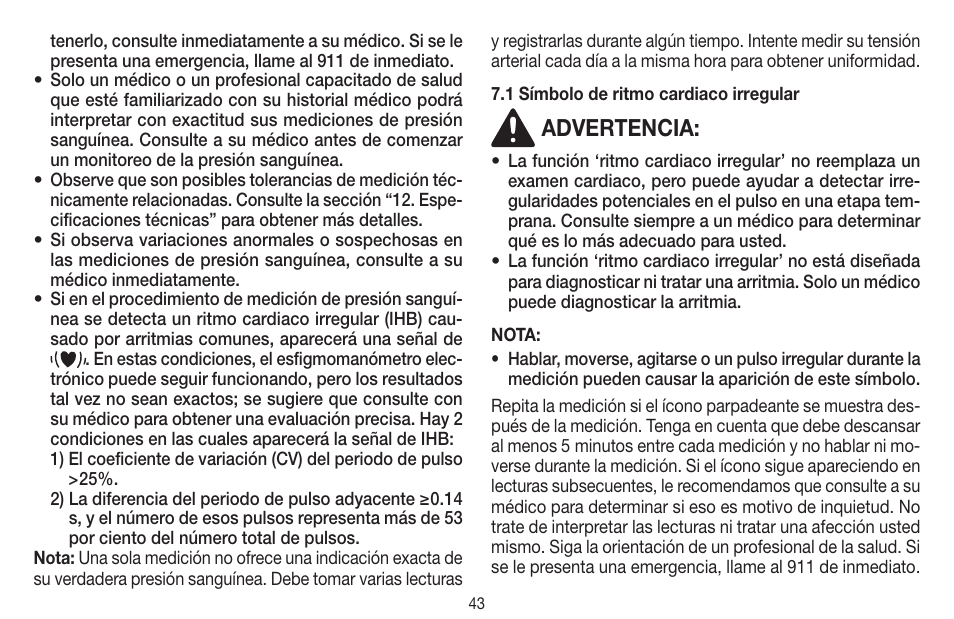 Advertencia | Beurer BC 58 User Manual | Page 43 / 56