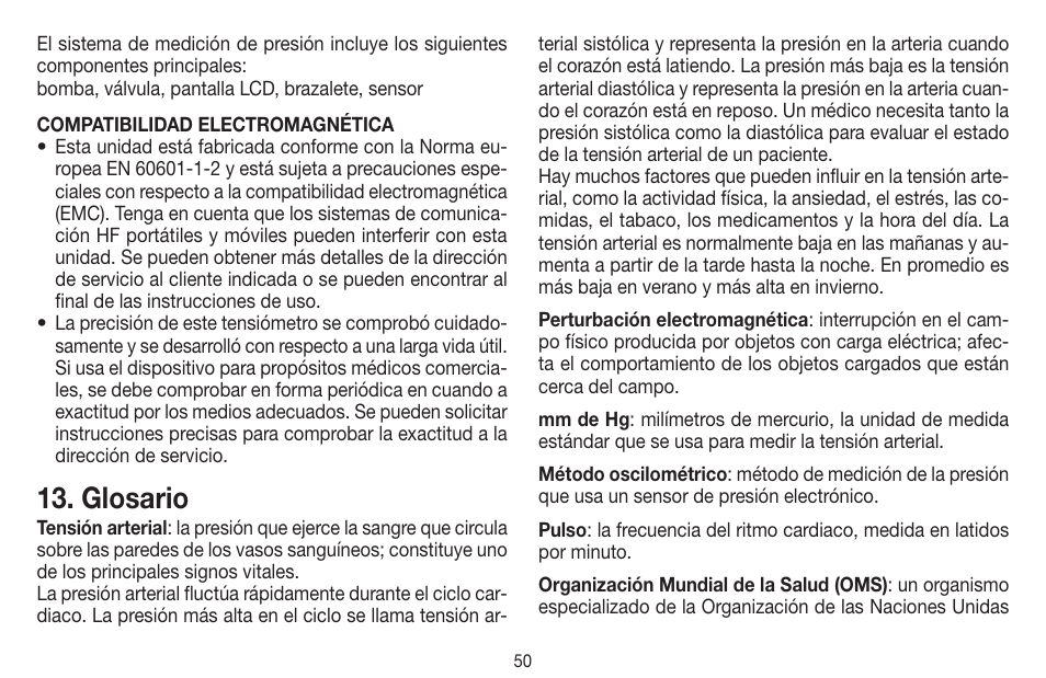 Glosario | Beurer BC 58 User Manual | Page 50 / 56