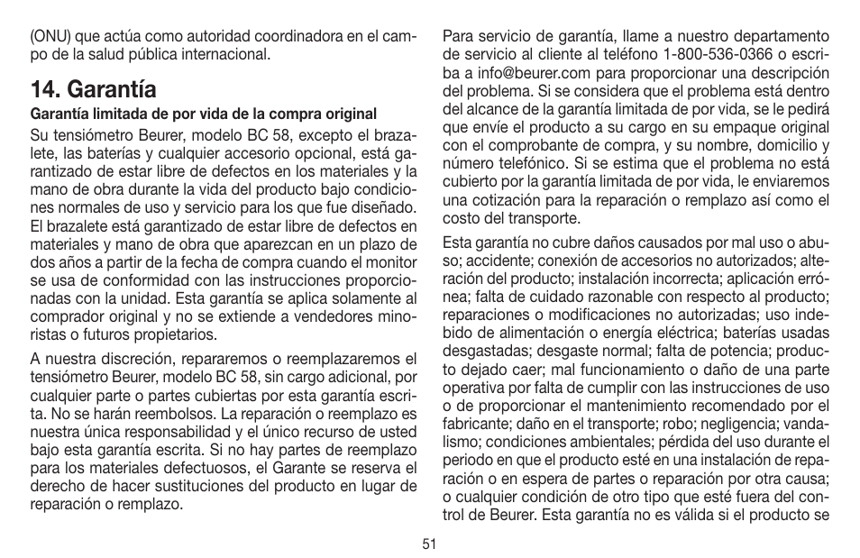 Garantía | Beurer BC 58 User Manual | Page 51 / 56