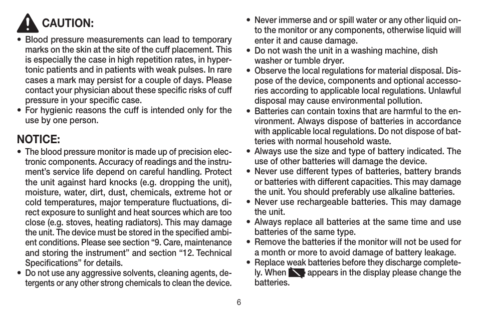 Caution, Notice | Beurer BC 58 User Manual | Page 6 / 56