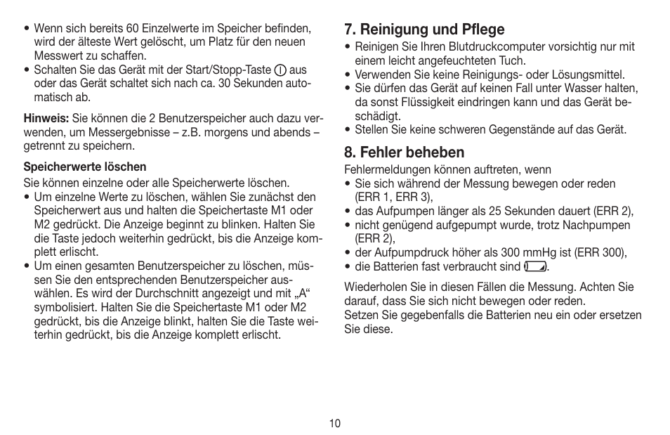 Reinigung und pflege, Fehler beheben | Beurer BC 60 User Manual | Page 10 / 84