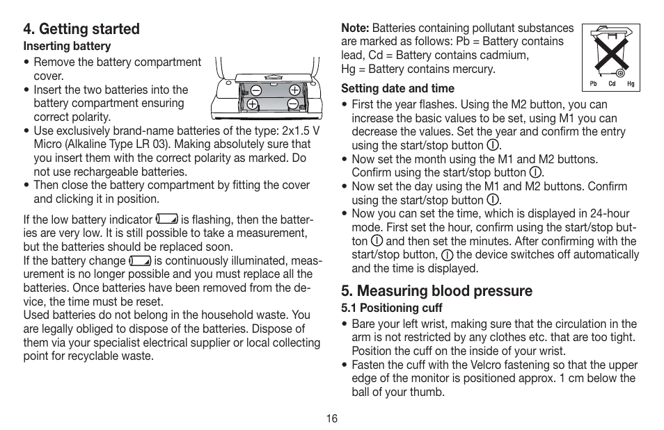 Getting started, Measuring blood pressure | Beurer BC 60 User Manual | Page 16 / 84