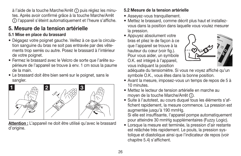 Mesure de la tension artérielle | Beurer BC 60 User Manual | Page 26 / 84