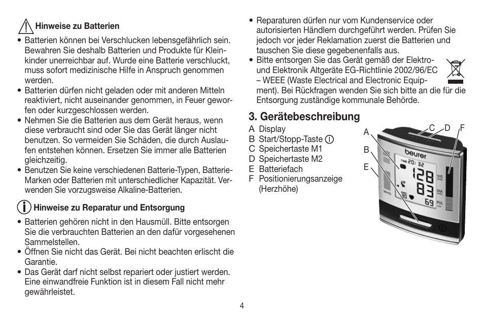 Gerätebeschreibung | Beurer BC 60 User Manual | Page 4 / 84