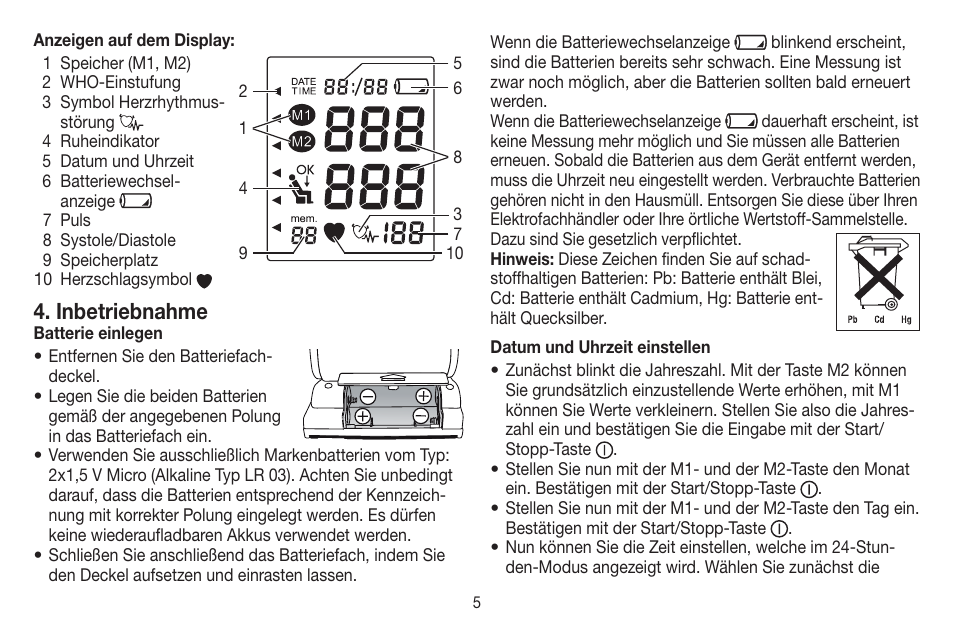 Inbetriebnahme | Beurer BC 60 User Manual | Page 5 / 84