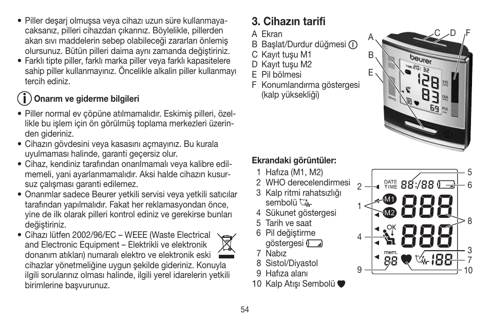 Cihazın tarifi | Beurer BC 60 User Manual | Page 54 / 84