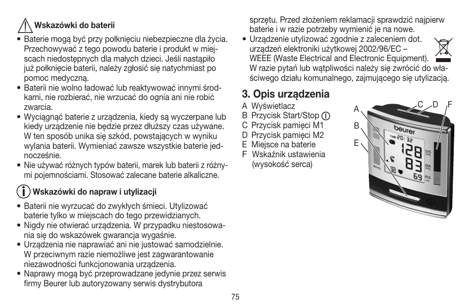 Opis urządzenia | Beurer BC 60 User Manual | Page 75 / 84