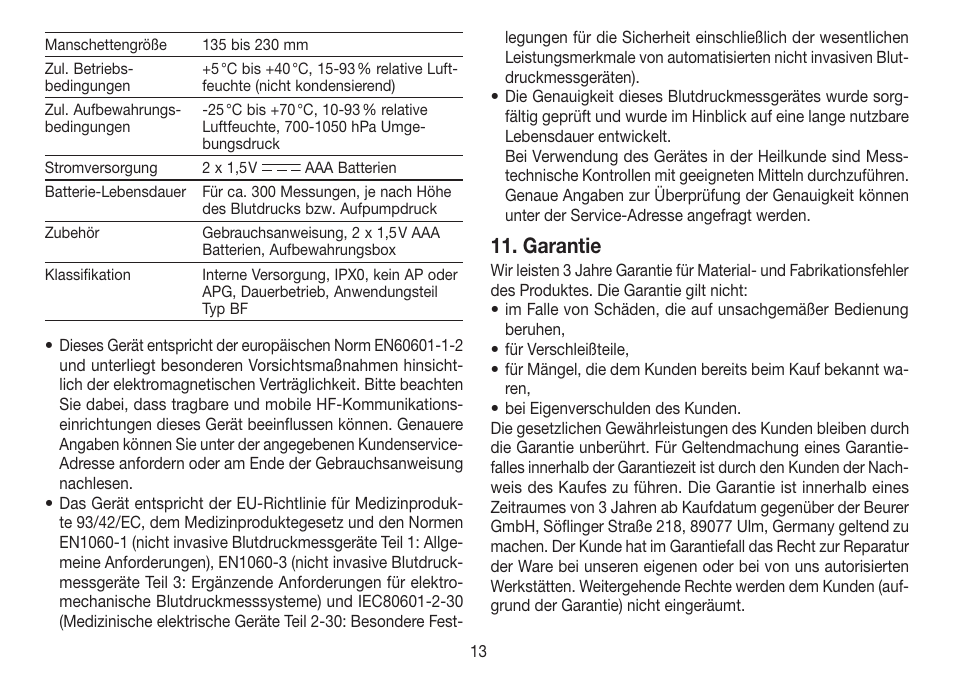 Garantie | Beurer BC 80 User Manual | Page 13 / 100