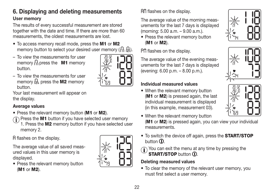 Displaying and deleting measurements | Beurer BC 80 User Manual | Page 22 / 100