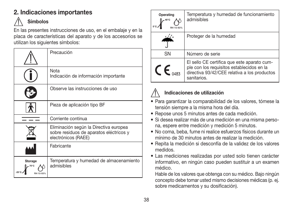 Indicaciones importantes | Beurer BC 80 User Manual | Page 38 / 100