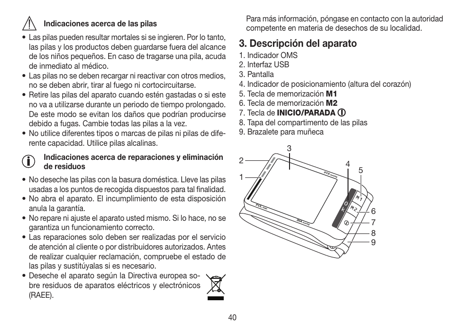 Descripción del aparato | Beurer BC 80 User Manual | Page 40 / 100