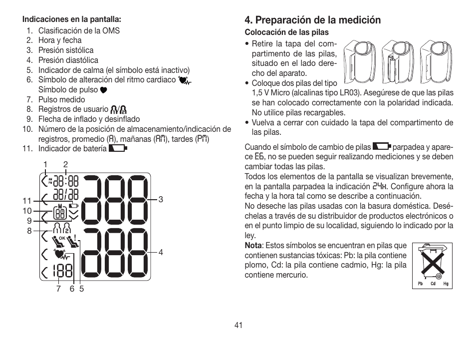 Preparación de la medición | Beurer BC 80 User Manual | Page 41 / 100