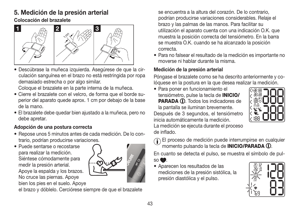 Medición de la presión arterial | Beurer BC 80 User Manual | Page 43 / 100