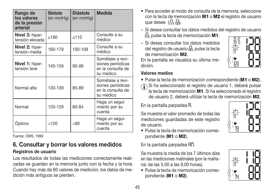 Consultar y borrar los valores medidos | Beurer BC 80 User Manual | Page 45 / 100