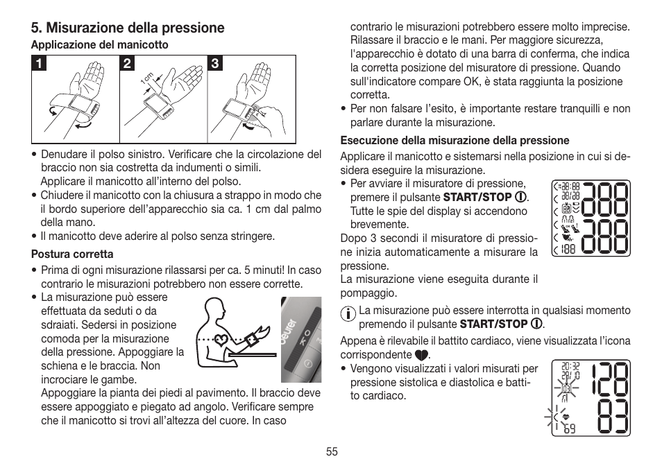 Misurazione della pressione | Beurer BC 80 User Manual | Page 55 / 100