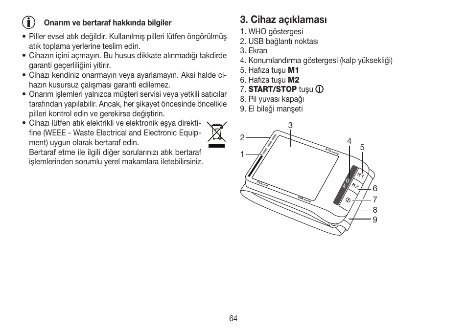 Cihaz açıklaması | Beurer BC 80 User Manual | Page 64 / 100