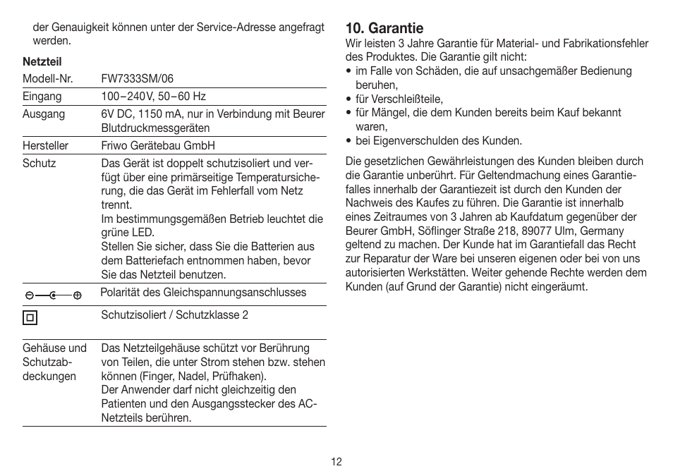 Garantie | Beurer BM 19 User Manual | Page 12 / 92