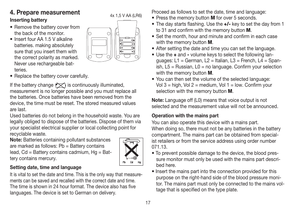 Prepare measurement | Beurer BM 19 User Manual | Page 17 / 92