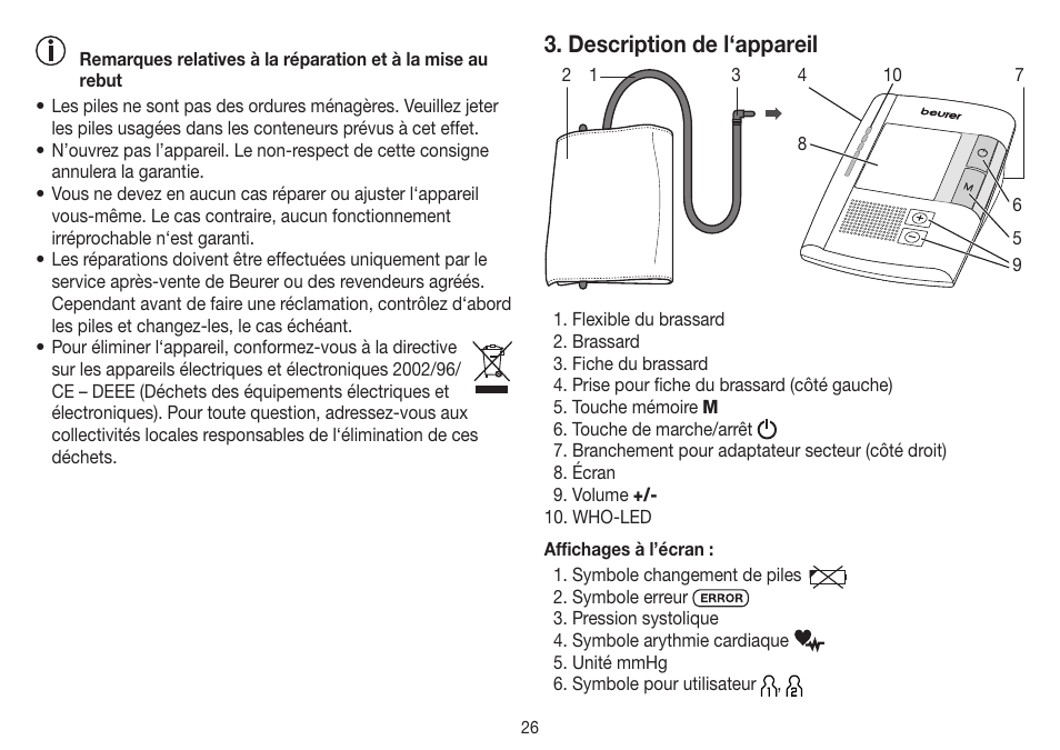 Description de l‘appareil | Beurer BM 19 User Manual | Page 26 / 92