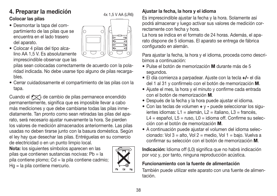 Preparar la medición | Beurer BM 19 User Manual | Page 38 / 92