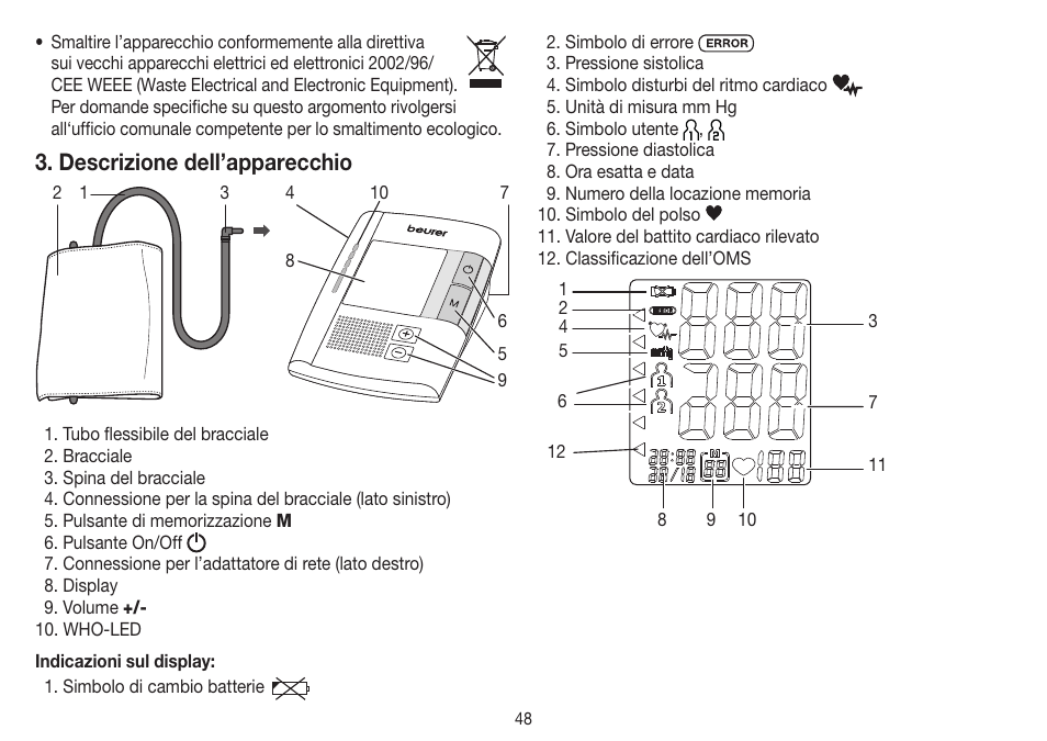 Descrizione dell’apparecchio | Beurer BM 19 User Manual | Page 48 / 92
