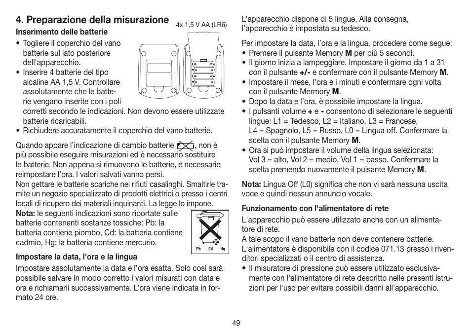 Preparazione della misurazione | Beurer BM 19 User Manual | Page 49 / 92