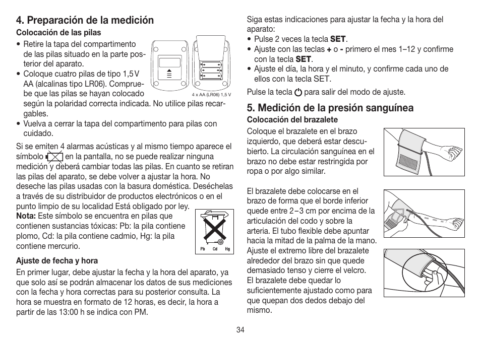 Preparación de la medición, Medición de la presión sanguínea | Beurer BM 26 User Manual | Page 34 / 80