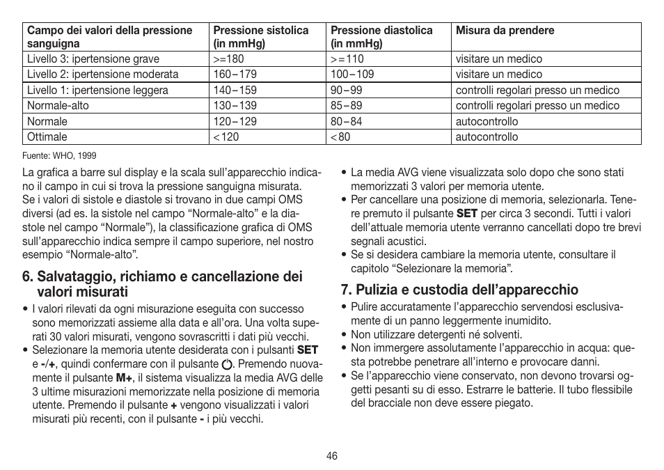 Pulizia e custodia dell’apparecchio | Beurer BM 26 User Manual | Page 46 / 80