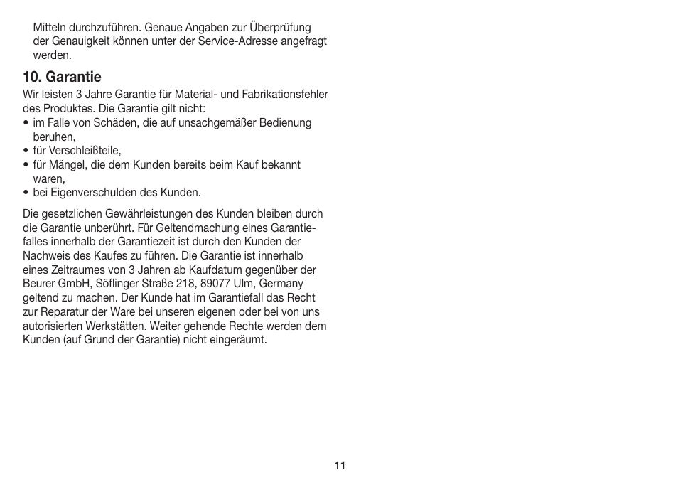 Garantie | Beurer BM 35 User Manual | Page 11 / 80