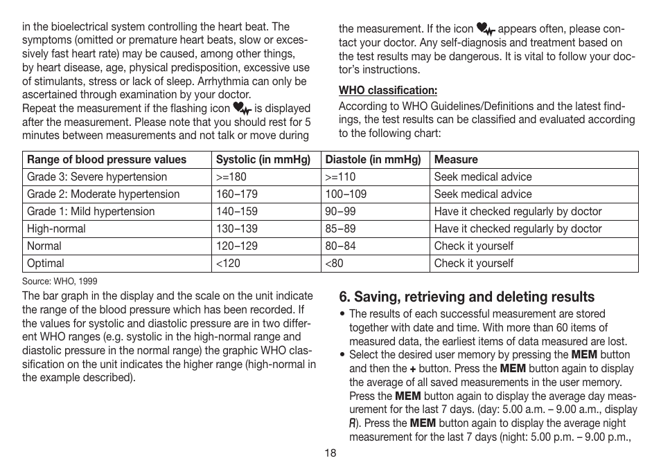 Saving, retrieving and deleting results | Beurer BM 35 User Manual | Page 18 / 80