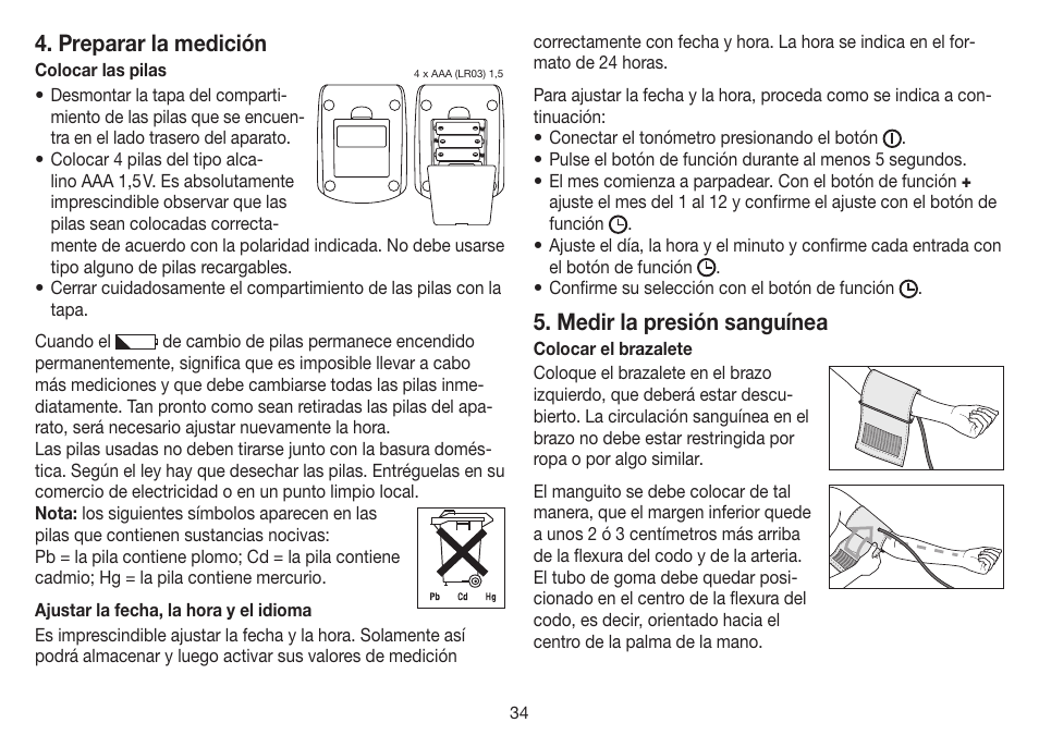 Preparar la medición, Medir la presión sanguínea | Beurer BM 35 User Manual | Page 34 / 80