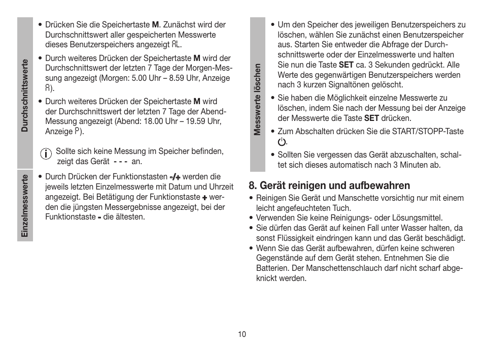 Gerät reinigen und aufbewahren | Beurer BM 40 User Manual | Page 10 / 92