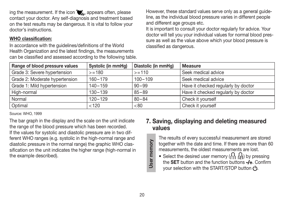 Saving, displaying and deleting measured values | Beurer BM 40 User Manual | Page 20 / 92