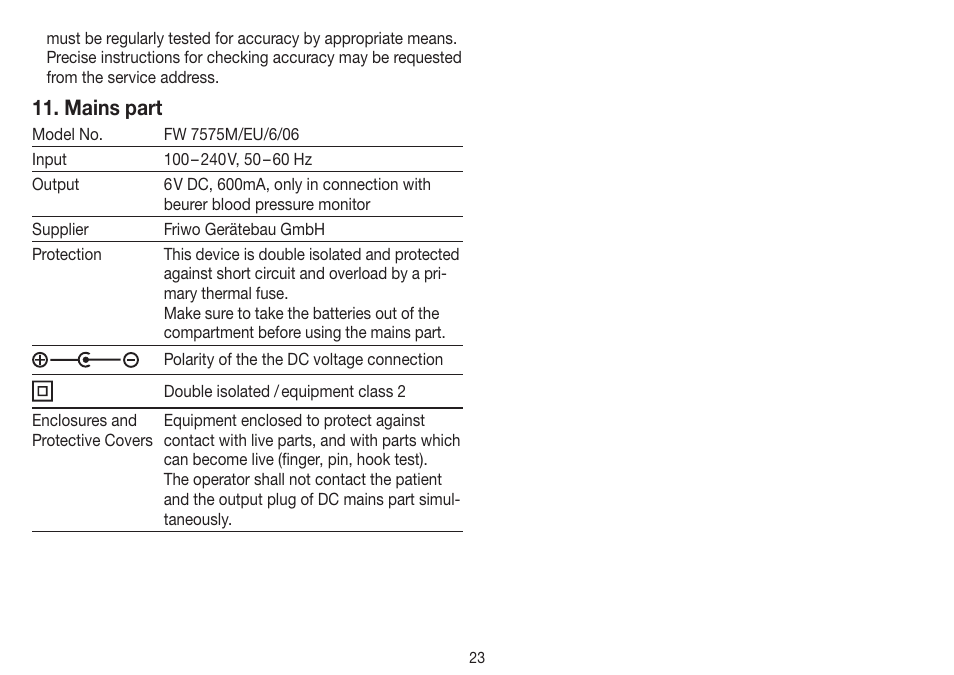 Mains part | Beurer BM 40 User Manual | Page 23 / 92