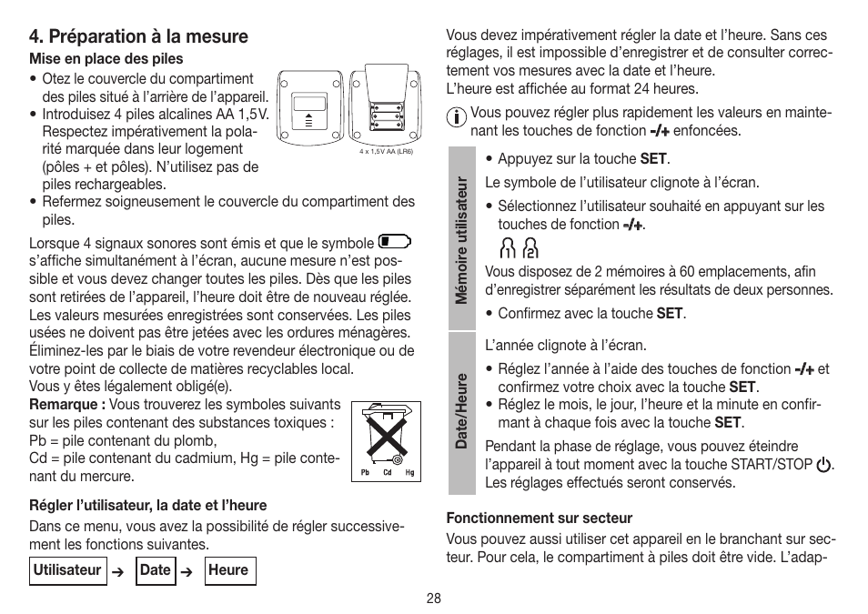 Préparation à la mesure | Beurer BM 40 User Manual | Page 28 / 92